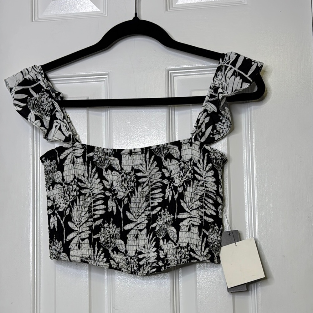 Lulu's Black and White Ruffled Sleeveless Crop Top - Picture 2 of 8